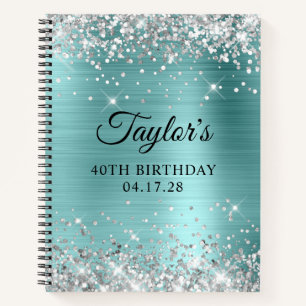 Silver Glitter Turquoise Shine Foil 40th Birthday Notebook
