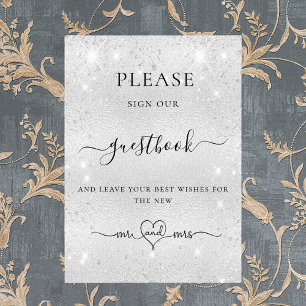 Silver glitter wedding guest book sign