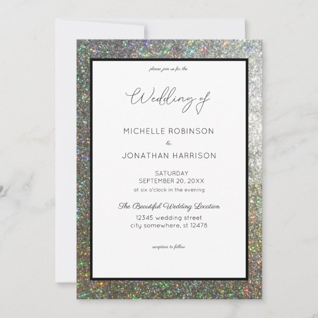 Silver Glitter Wedding Invitation (Front)