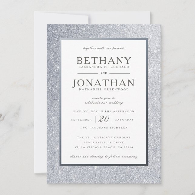 Silver Glitter Wedding Invitation (Front)