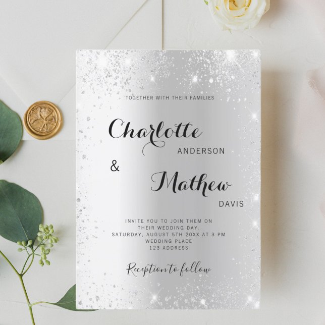 Silver glitter wedding invitation (Creator Uploaded)