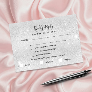Silver glitter wedding meals RSVP Card