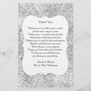Silver Glitter Wedding Poem Thank You Favour Scrol