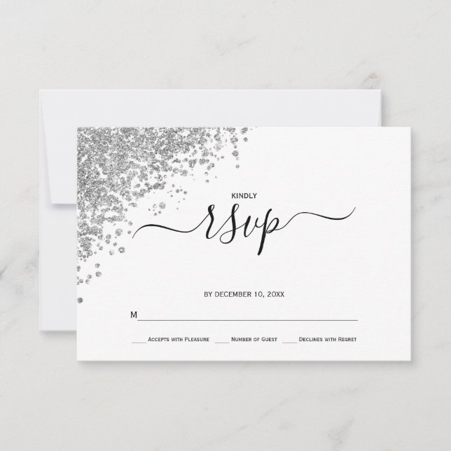 Silver Glitter Wedding RSVP Card (Front)