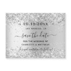 Silver glitter wedding save the date magnet