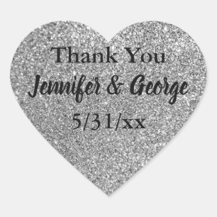 Silver Glitter Wedding Thank You Heart Sticker