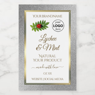 Silver Glitter White Product Labels Ladybug Logo