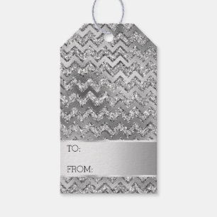 Silver Glitter Zigzag Stripes Christmas   Gift Tags