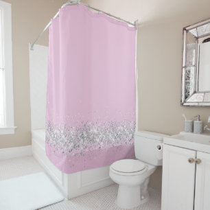 Silver Glittery  Edging  on Pink Shower Curtain