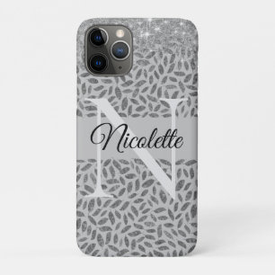 Silver Glittery Feathers Monogram Elegant Case-Mate iPhone Case