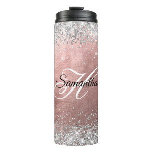 Silver Glittery Rose Gold Foil Fancy Monogram Thermal Tumbler