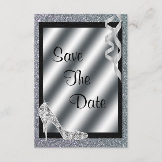 Silver Glittery Stiletto & Streamers 70th Birthday Save The Date