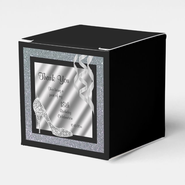 Silver Glittery Stiletto & Streamers  Favour Box (Front Side)