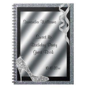 Silver Glittery Stiletto & Streamers Sweet 16 Spiral Notebook