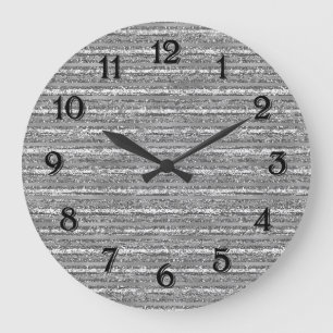 Silver Glittery Stripes Large Clock