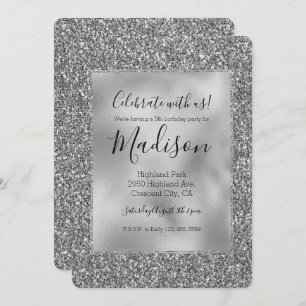 SIlver Glitz Glam Glitter Sparkle Invitation