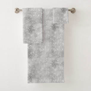 Silver Glitzy Chic Glam Sparkle Bath Towel Set