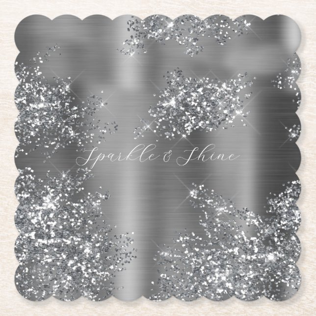 Silver Glitzy Glitter Paper Coaster (Front)