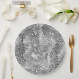Silver Glitzy Glitter Snake Skin Paper Plate