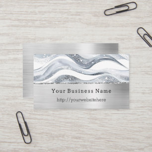 Silver Glitzy Waves Stripes Business name website Card