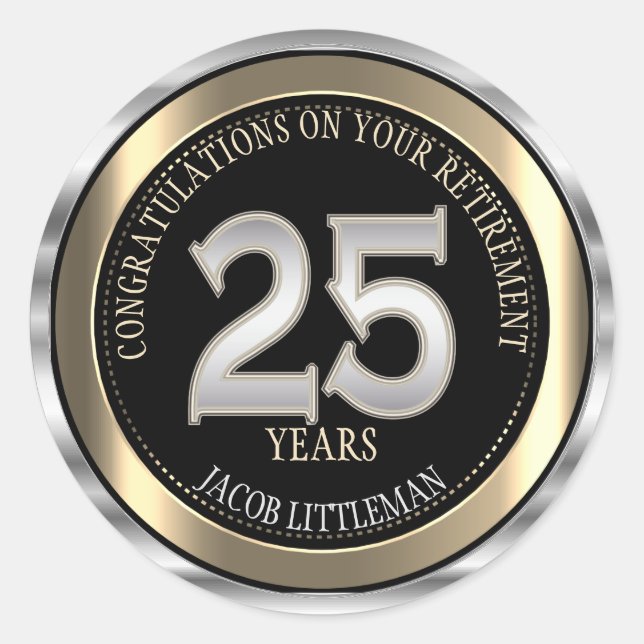 Silver, Gold  and Black - 25 Years Classic Round Sticker (Front)