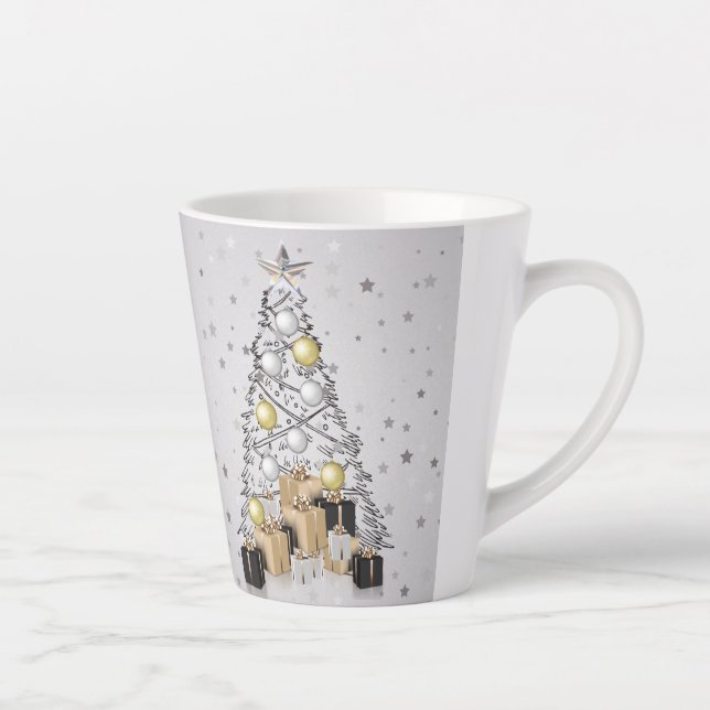 Silver Gold and Black Christmas Tree Latte Mug (Right)