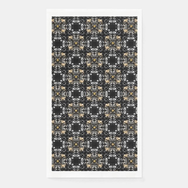 Silver, Gold, and Black Hollywood Regency Pattern Napkin (Front)
