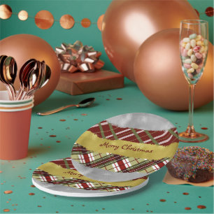 Silver, Gold And Plaid 7" Round Paper Plate