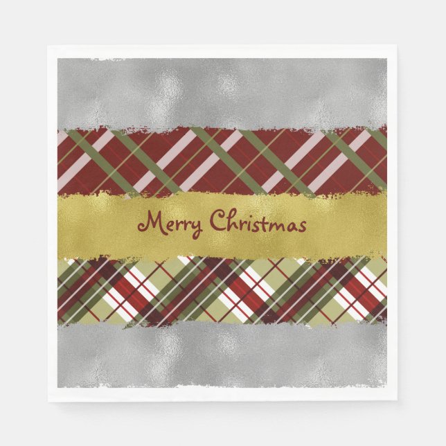 Silver, Gold And Plaid Paper Napkin (Front)