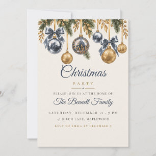 Silver Gold Baubles Christmas Party Invitation