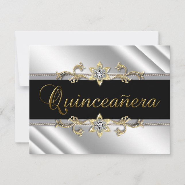 Silver Gold Black Quinceanera Invitation (Front)