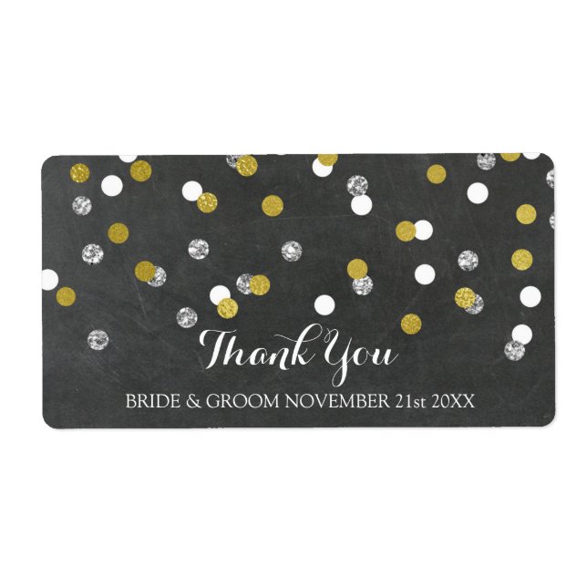 Silver Gold Chalkboard Confetti Wedding Labels (Front)