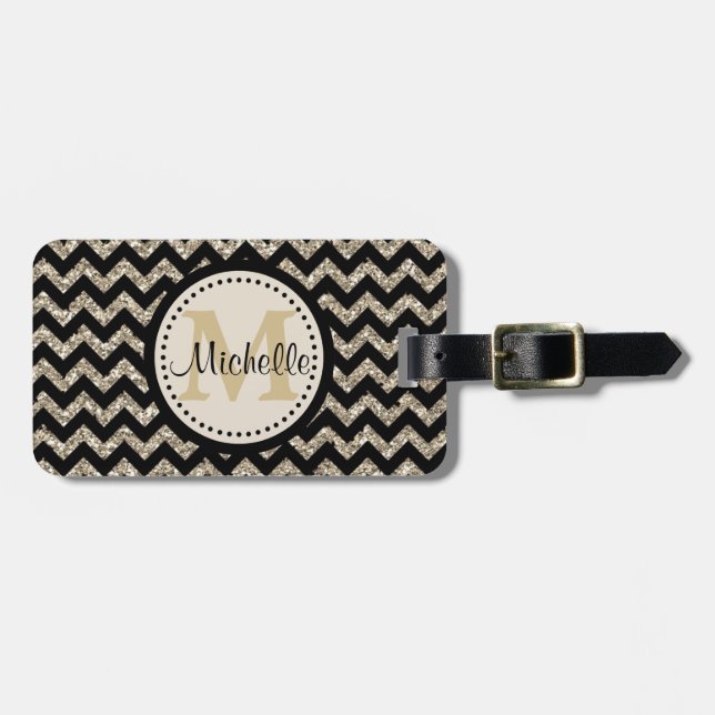 Silver Gold Chevron Monogram Luggage Tag (Front Horizontal)