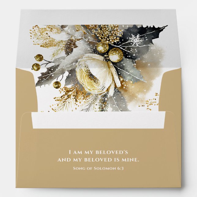 Silver Gold Christmas Winter Bible Verse Wedding Envelope (Back (Bottom))
