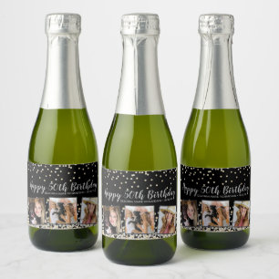Silver Gold Confetti Photo Collage 50th Birthday Sparkling Wine Label