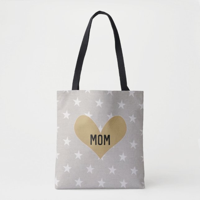 Silver & Gold Custom Starry Heart Design Tote Bag (Front)