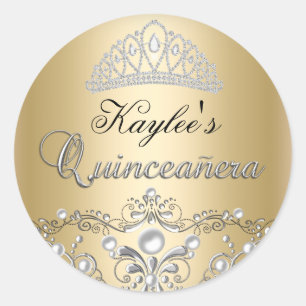 Silver & Gold Damask Pearl Quinceanera Sticker
