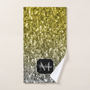 Silver gold dark sparkles glitter ombre Monogram Bath Towel Set