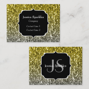 Silver gold dark sparkles glitter ombre Monogram Business Card