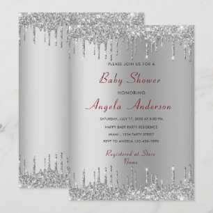 Silver Gold Drips Baby Boy Shower Invitation Card