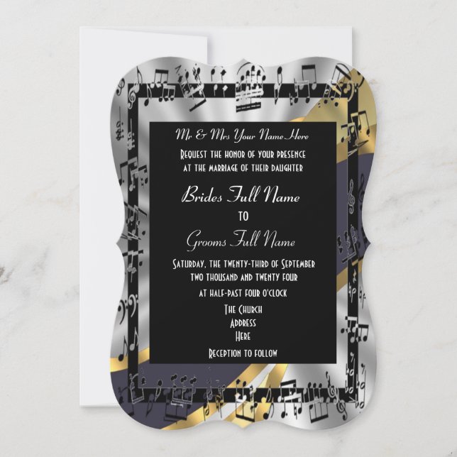 Silver gold elegant formal wedding invitation (Front)