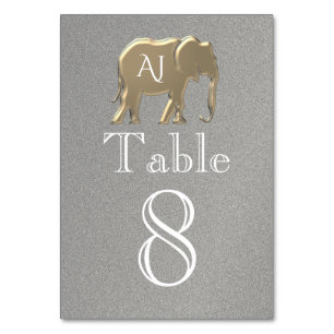 Silver Gold Elephant Wedding Table Number