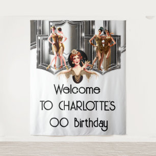 Silver gold flapper girls roaring 20's Gatsby Tapestry