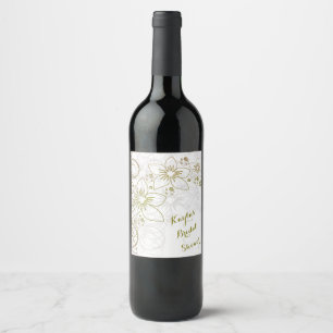 Silver Gold Floral Bridal Shower Wine Label