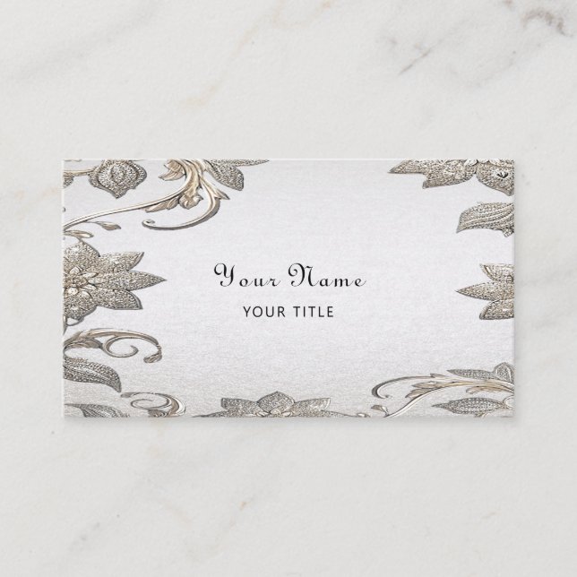 Silver Gold Floral Business Card (Front)