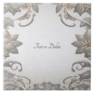 Silver Gold Floral Ceramic Tile