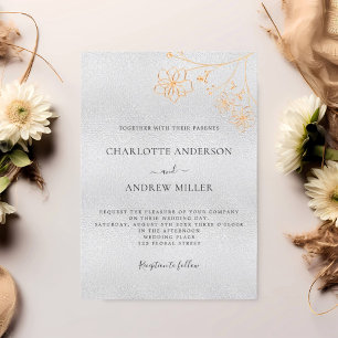 Silver gold floral elegant luxury wedding invitation