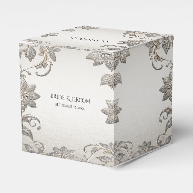 Silver Gold Floral Favour Box (Front Side)