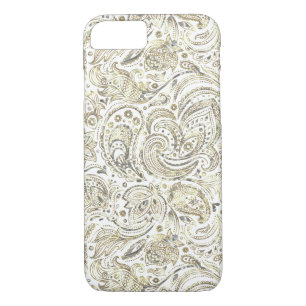 Silver & Gold Floral Paisley Over White Background iPhone 8/7 Case