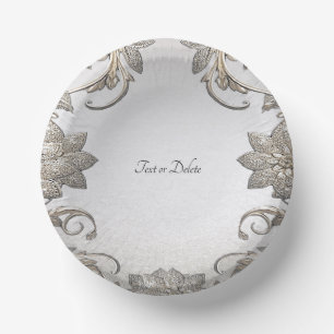 Silver Gold Floral Paper Bowls Plate